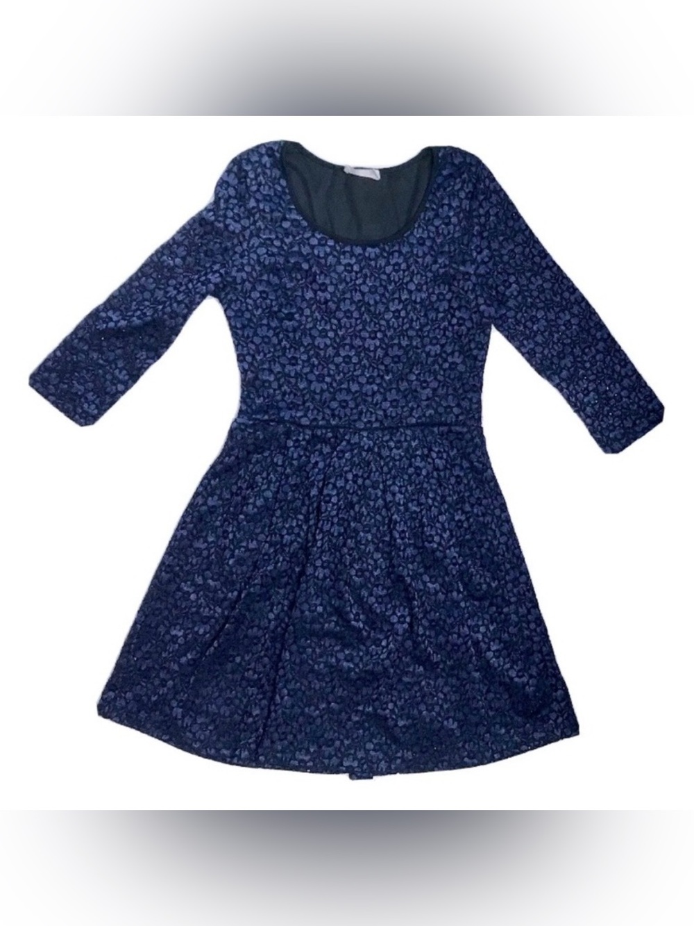 Navy Blue Floral Lace Fit And Flare Dress Juniors Sz Medium Whimsigoth Twee